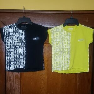 Kids Guess Black and Yellow Short Sleeve Tees with Graphic Design